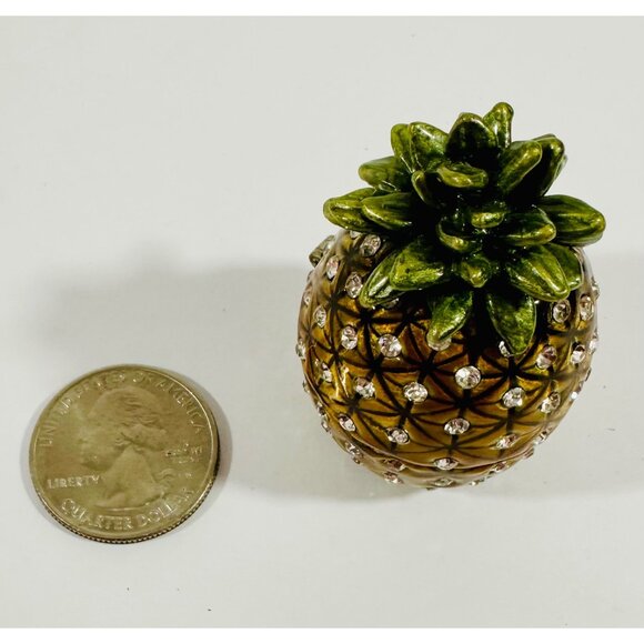 Jeweled Pineapple Hinged Trinket Ring Box With Sparkling Rhinestones & Magnetic - Picture 12 of 13